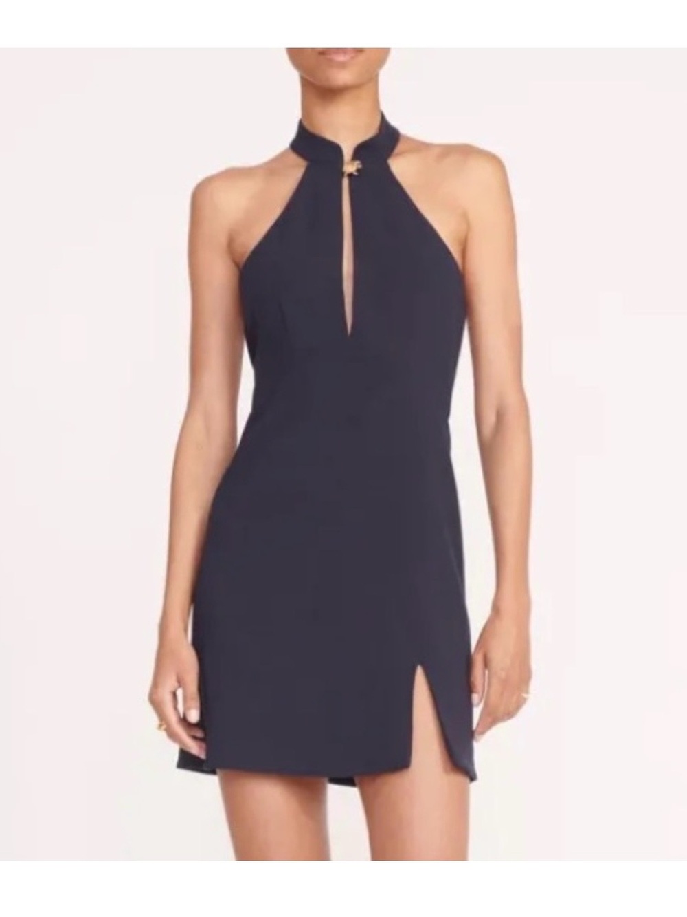STAUD Erica Navy Halter Mini Dress. Brand New with Tags